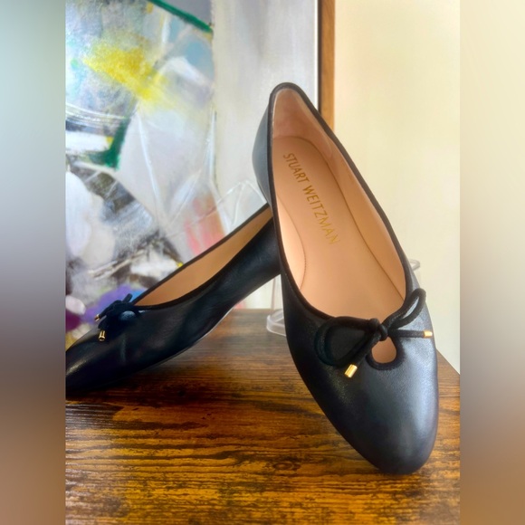 Stuart Weitzman Shoes - Stuart Weitzman Gabby BOW Ballet Flats Black Leather